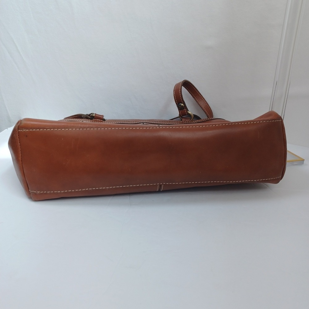 Patricia Nash Cognac Leather Tote Bag‎ Front Zip Contrast Stitching Brown - Picture 9 of 16